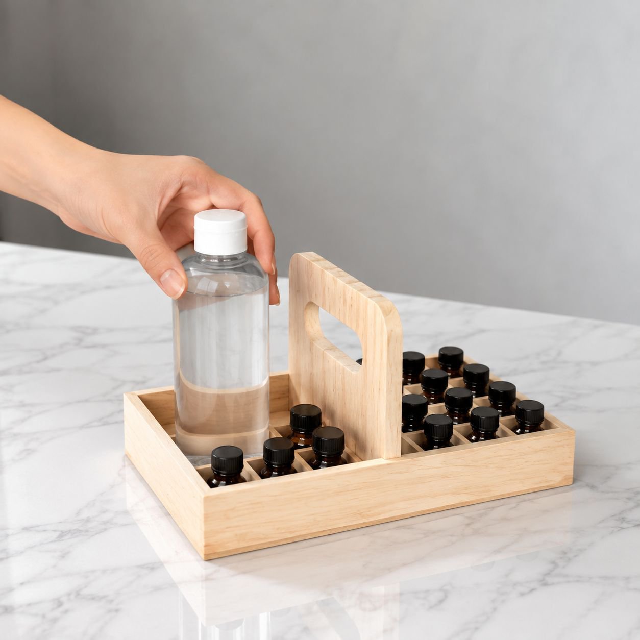 dōTERRA essential oil display stand made of wood