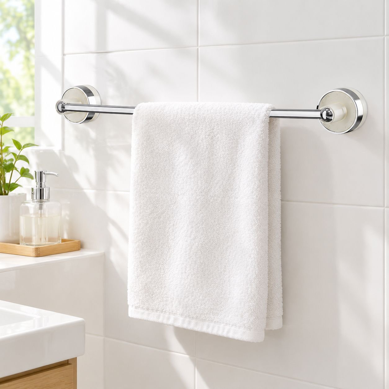Suction Cup Towel Rack Punch-Free Retractable Bathroom Towel Bar Wall Mounted Shelf