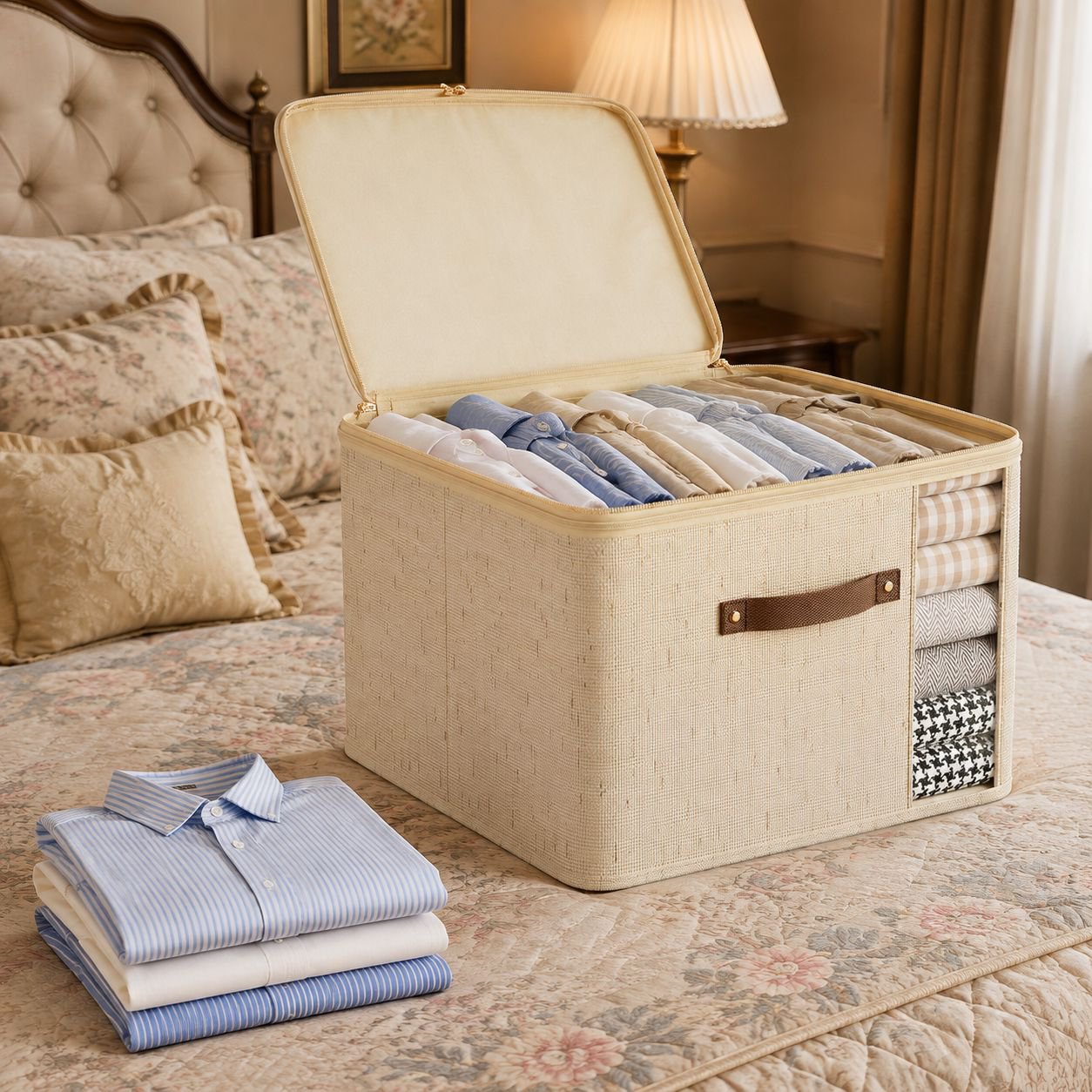 Spacious quilt storage box for home organization