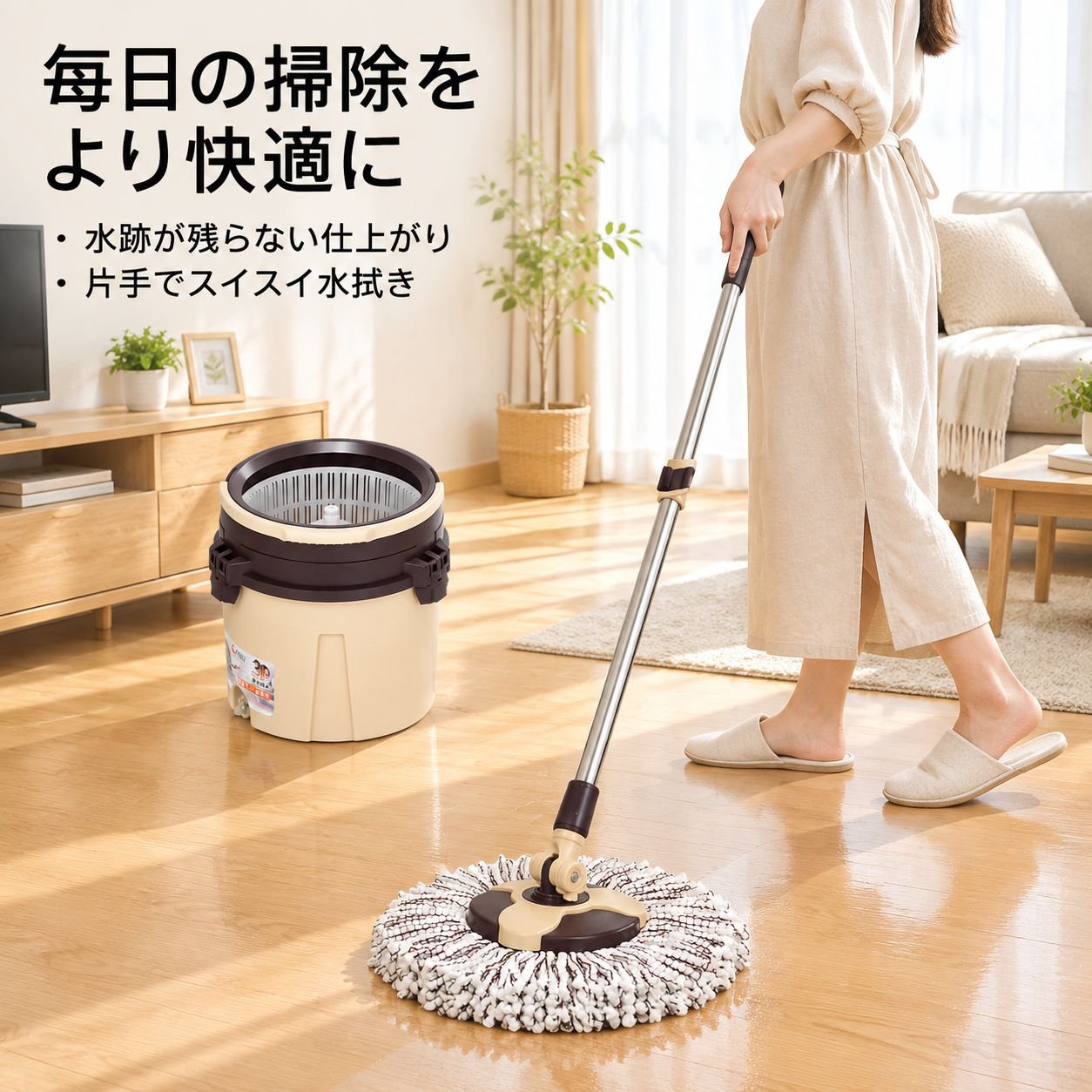 シングルバケツ 回転モップ 家庭用 ハンズフリー 簡易モップバケツ 清掃用品