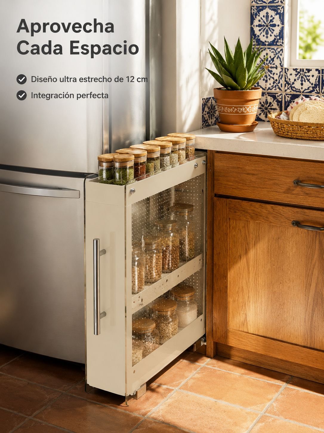 Estante de especias extraíble para cocina, estante de almacenamiento de pared