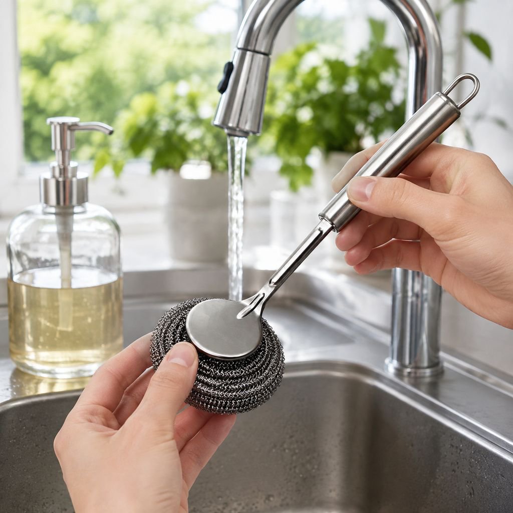 Extended Handle Stainless Steel Kitchen Pot Cleaning Brush