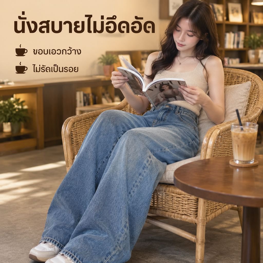 กางเกงยีนส์ดีไซน์ไม่มีเอวทรงหลวมเอไลน์สำหรับผู้หญิง ฤดูใบไม้ผลิและฤดูใบไม้ร่วง