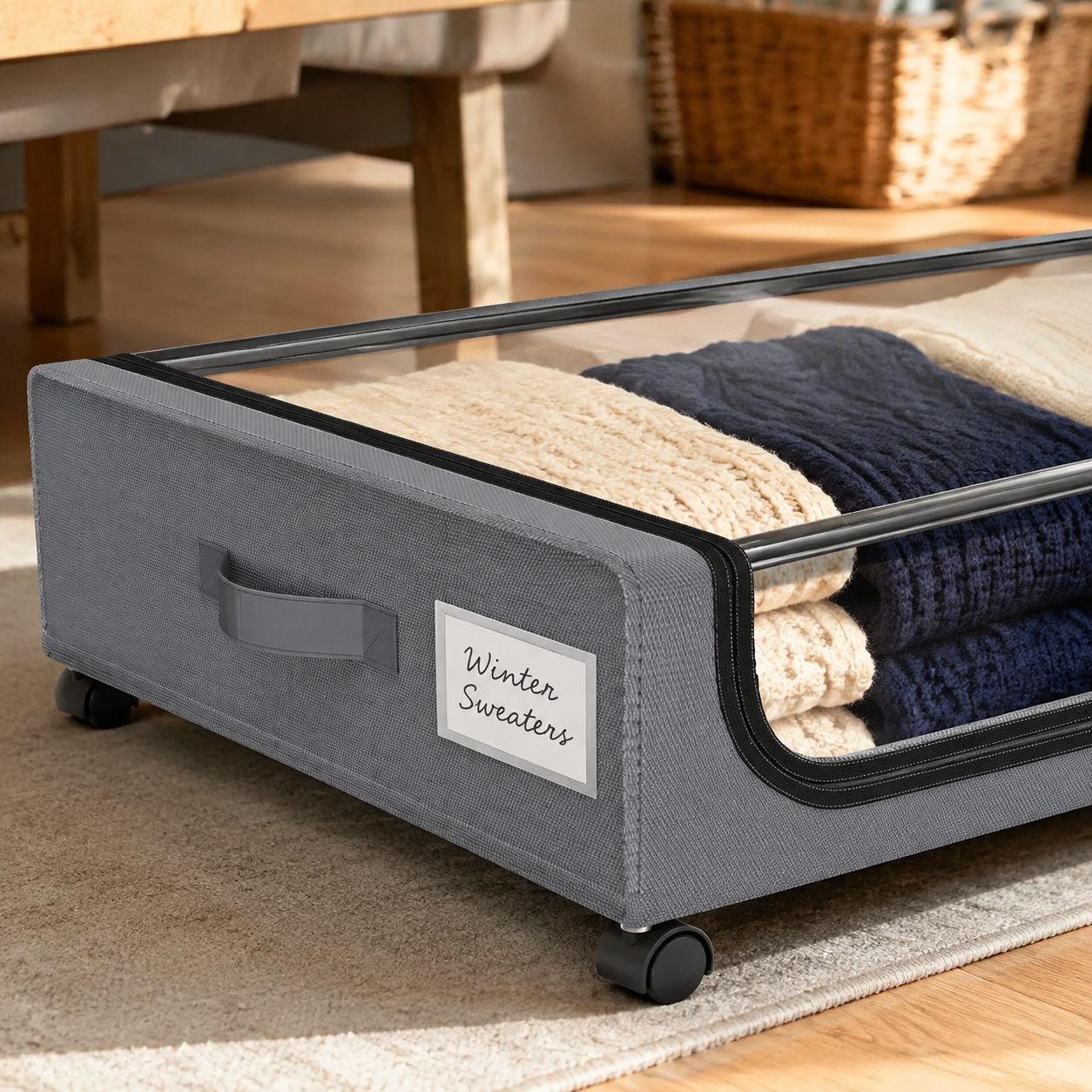 Easy to move storage cabinet for under bed