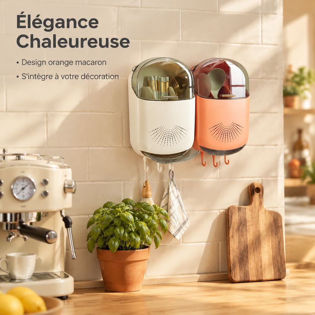 Porte-Baguettes Mural Égouttoir et Rangement Couverts Cuisine