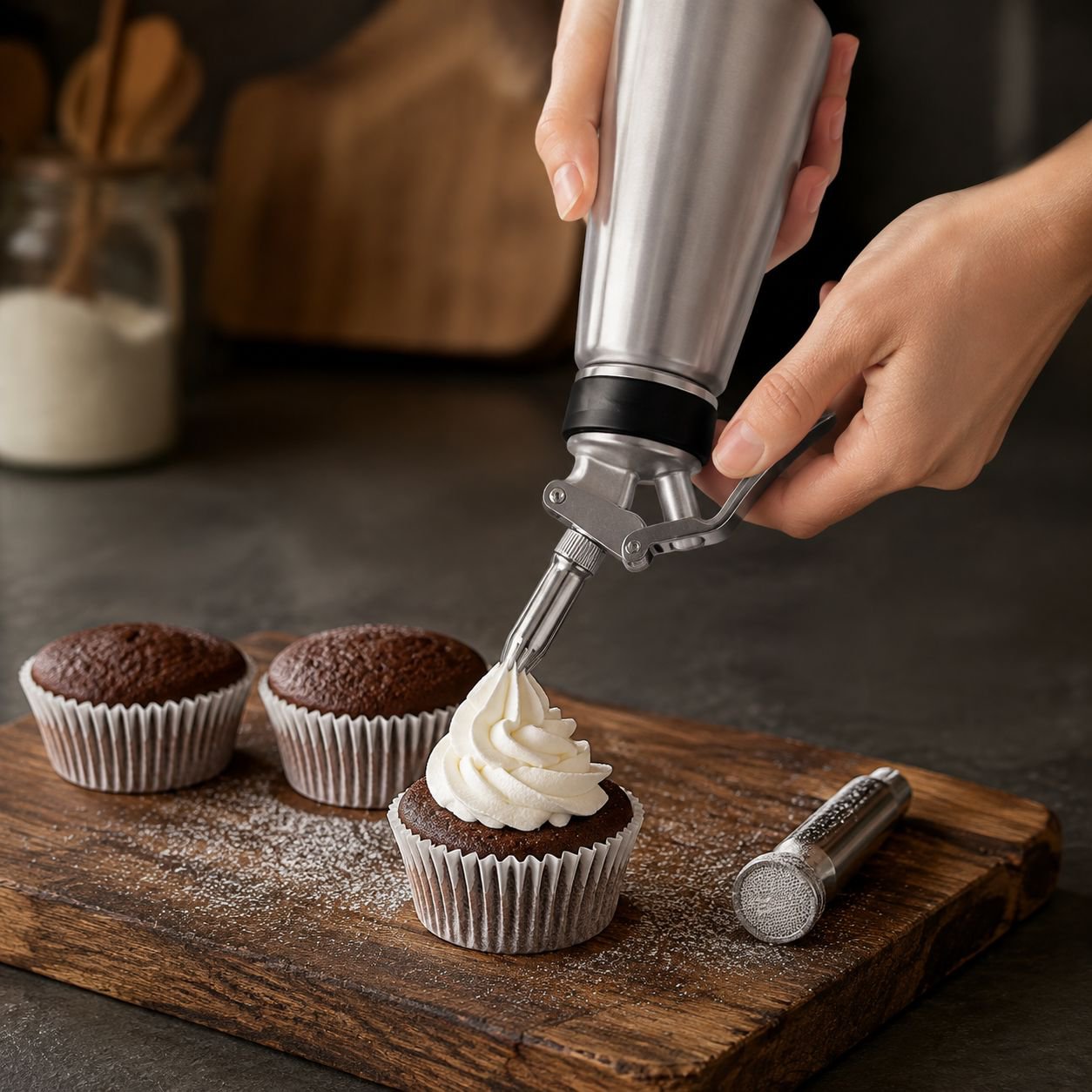 Foaming gun, stainless steel manual butter gun, piping gun, cake decorating gun, snow topping, cold 