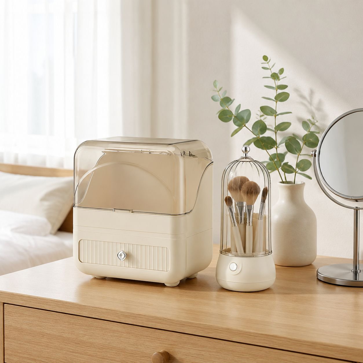 Kosmetik-Organizer im Creme-Stil, großes Fassungsvermögen, staubdicht