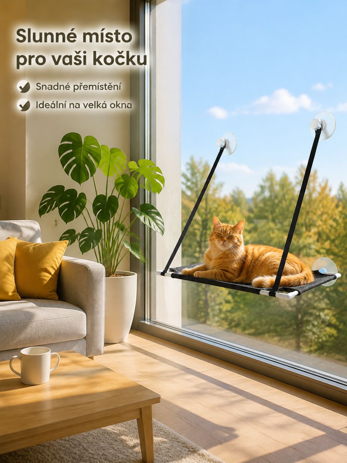 Závěsná houpací síť na kočky na balkóně