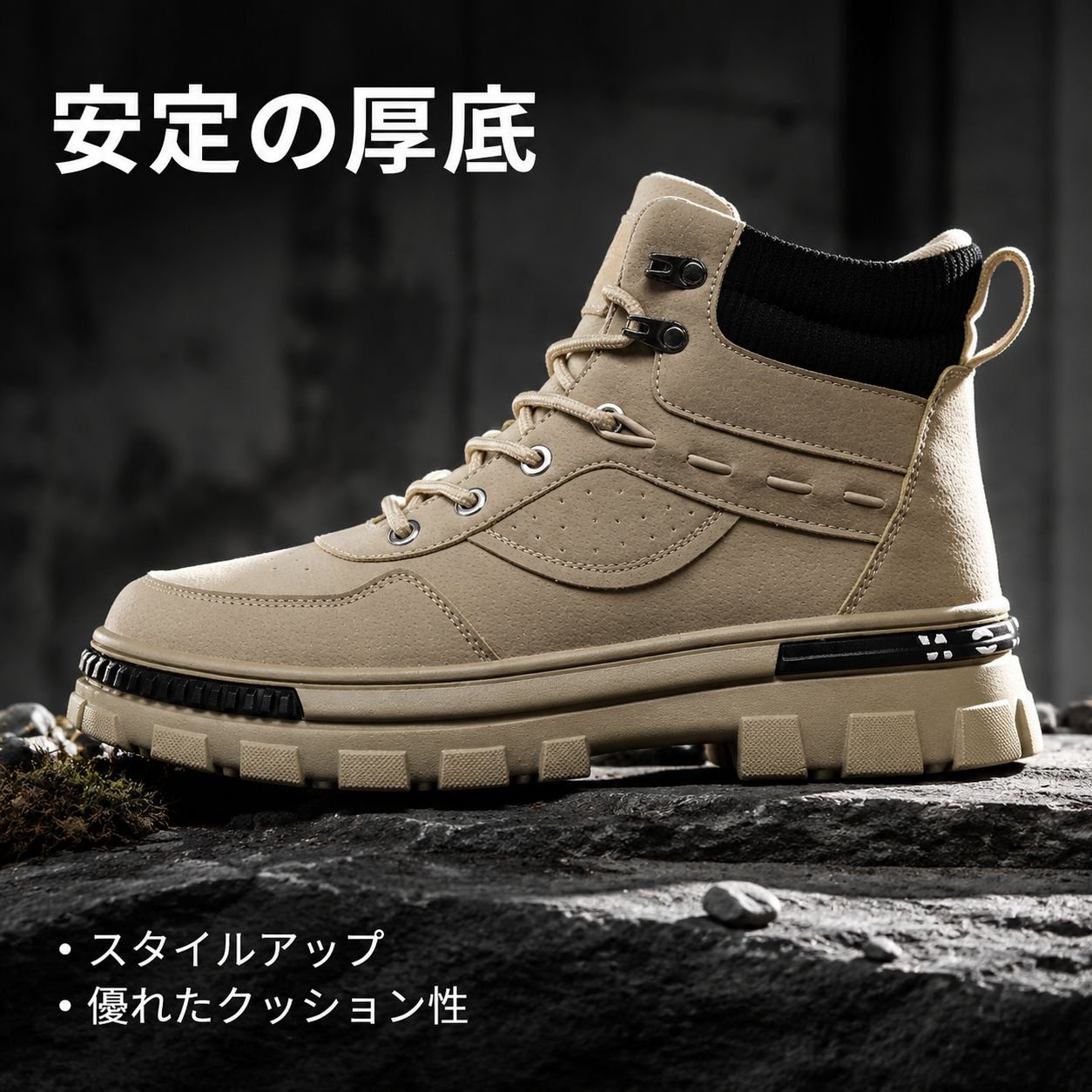 レトロなプラットフォームアンクルブーツ、メンズワークブーツ、ハイカットブーツ