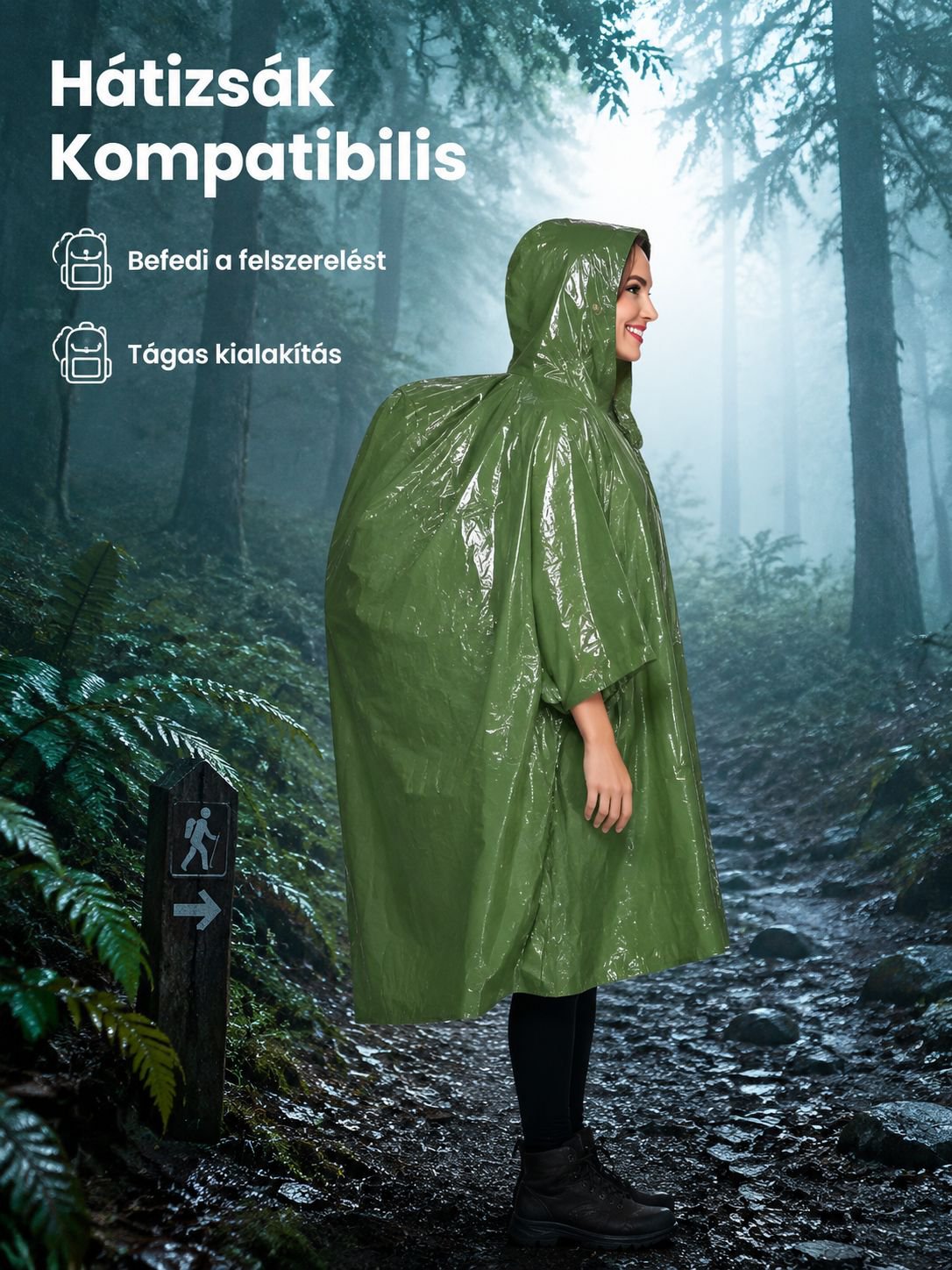 Kemping vészhelyzeti meleg, vízálló, kapucnis köpeny stílusú mentőhordozható esőkabát