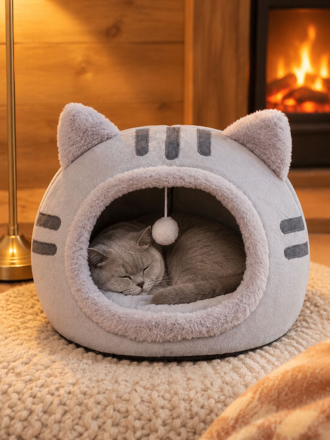 Halboffenes Katzenhaus im Katzen-Design