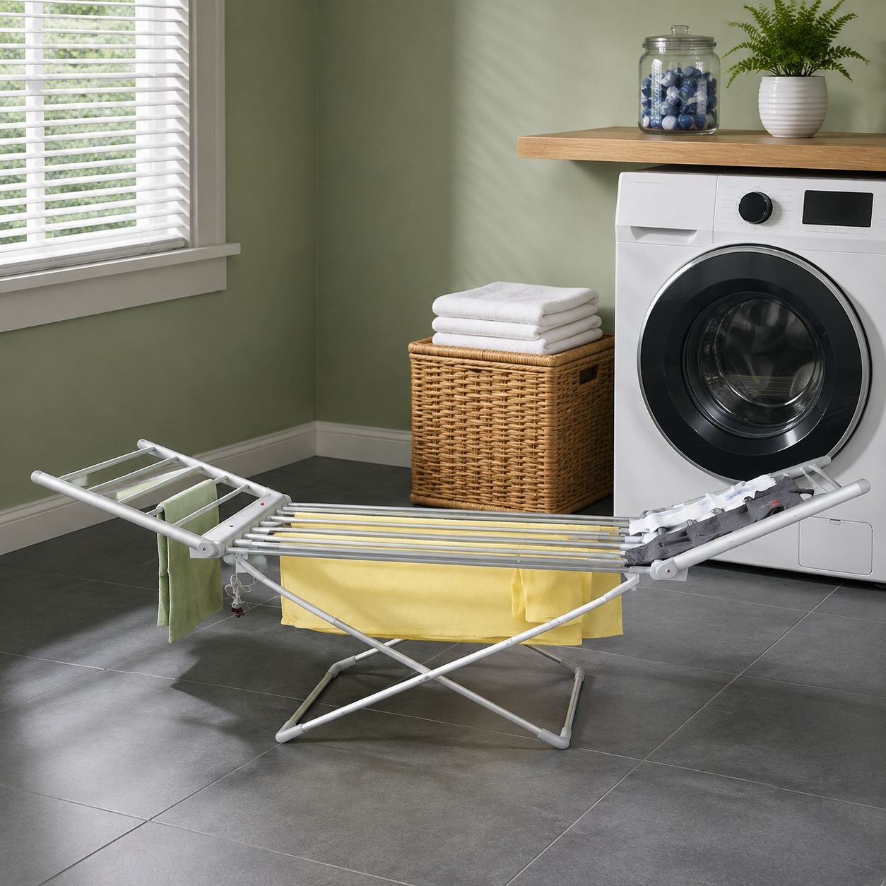 Space Aluminum Floor Folding Electric Heating Thermostatic Clothes Drying Rack Drying Clothes Racks