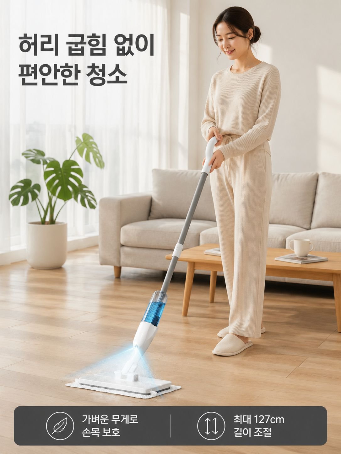 천걸레 분사형 평판 밀대걸레 교체용 걸레 소독액 추가 가능 건습 겸용 밀대걸레