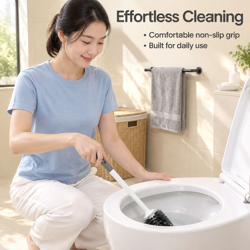 2026 Upgraded Toilet Brush and Holder Set Thickened Base Round Head Cleaning Brush