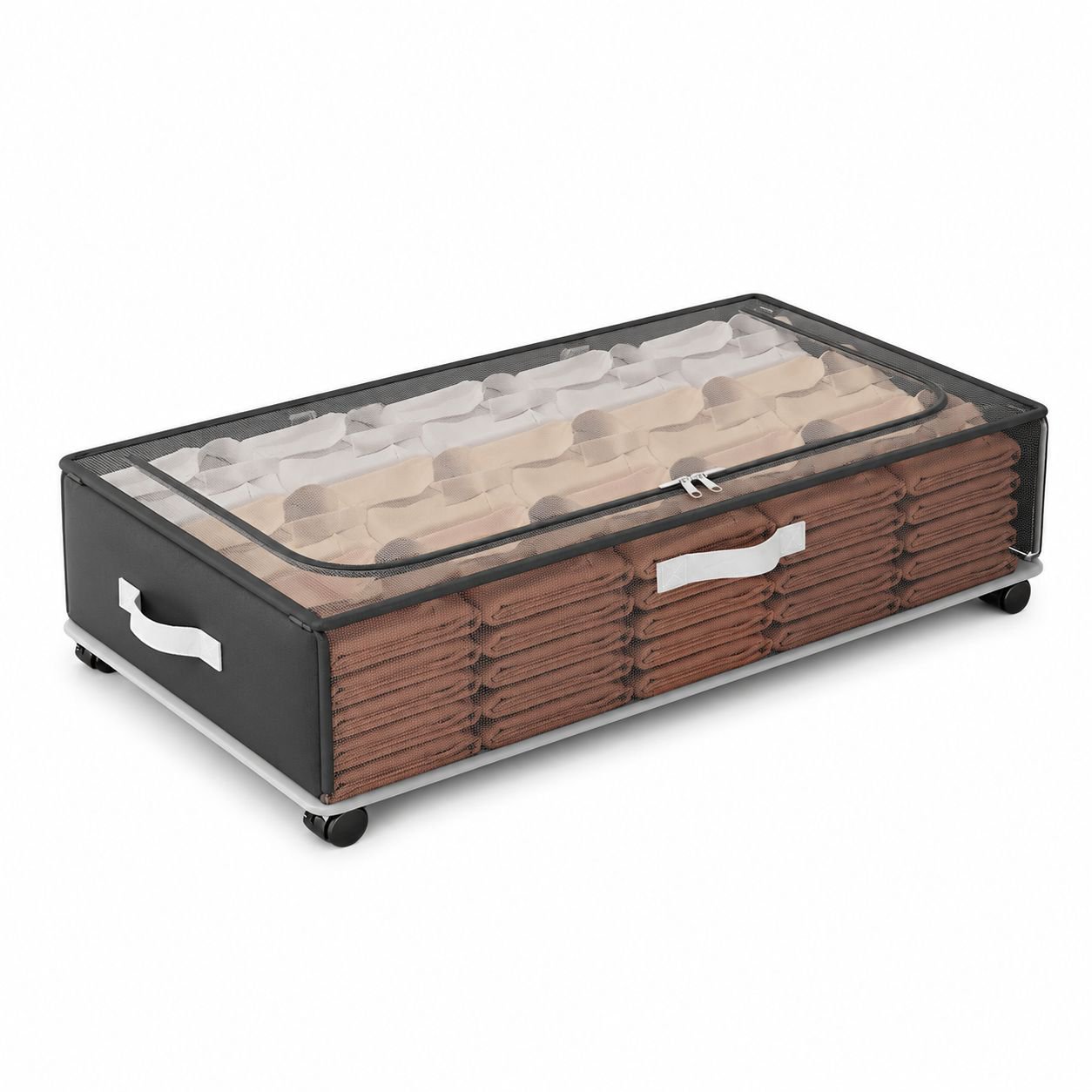 Under Bed Rolling Storage Box, Flat Transparent Moisture-Proof Large Organizer