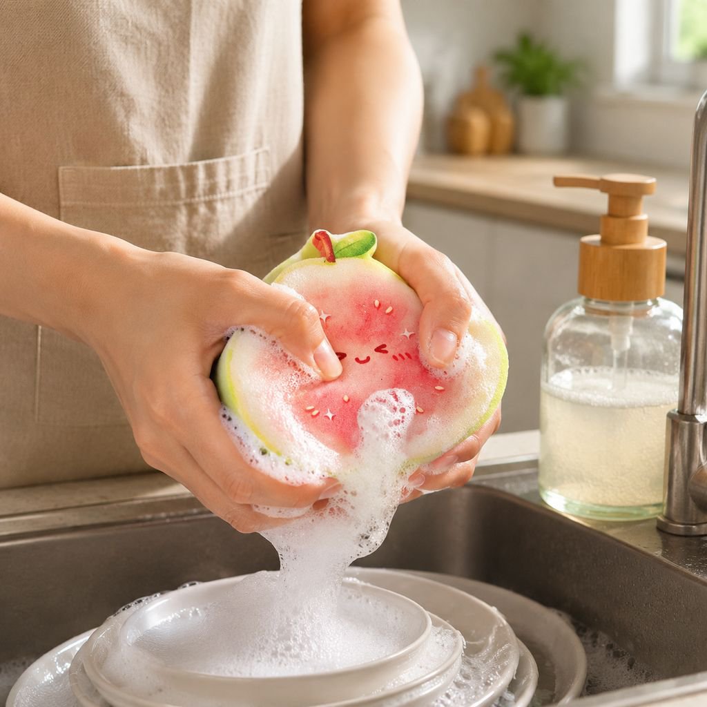 JMY-Cartoon Fruit Wood Pulp Sponge Dishwashing Wipe
