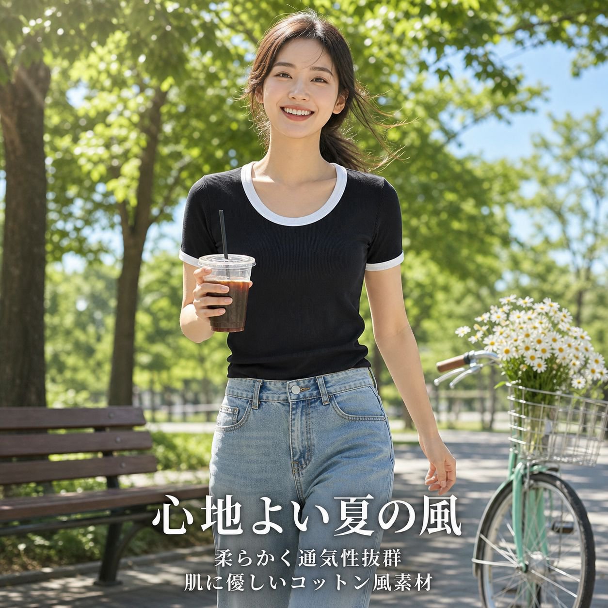 フレンチスタイルバイカラーラウンドネック半袖Tシャツ レディース 夏 コットン風インナー