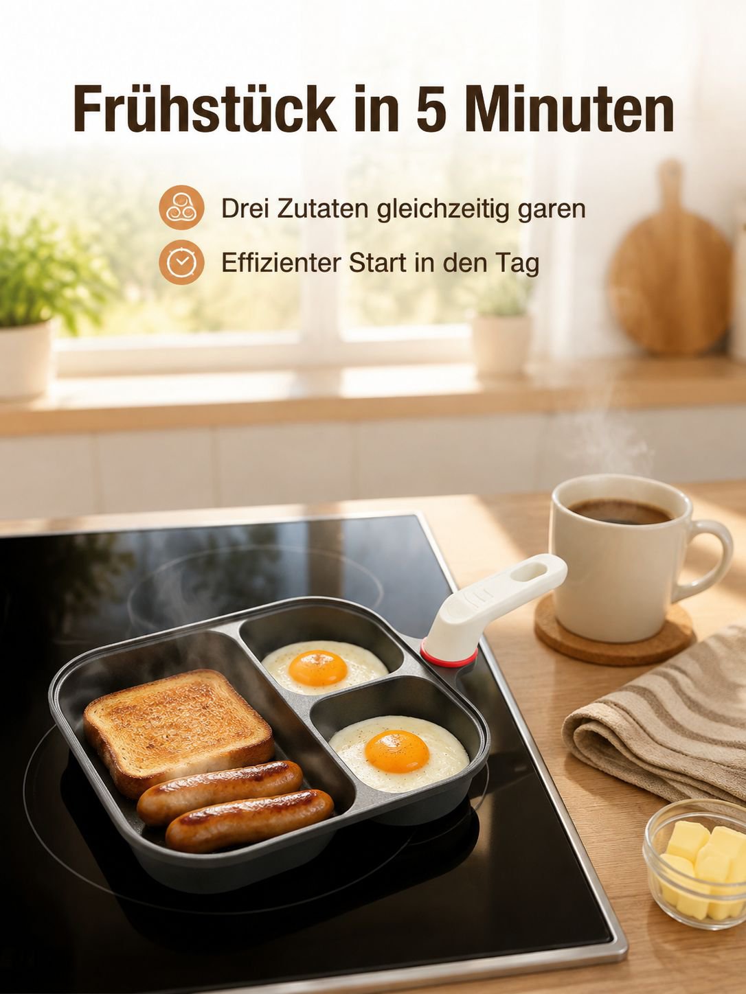 Pfanne mit drei getrennten Kochbereichen