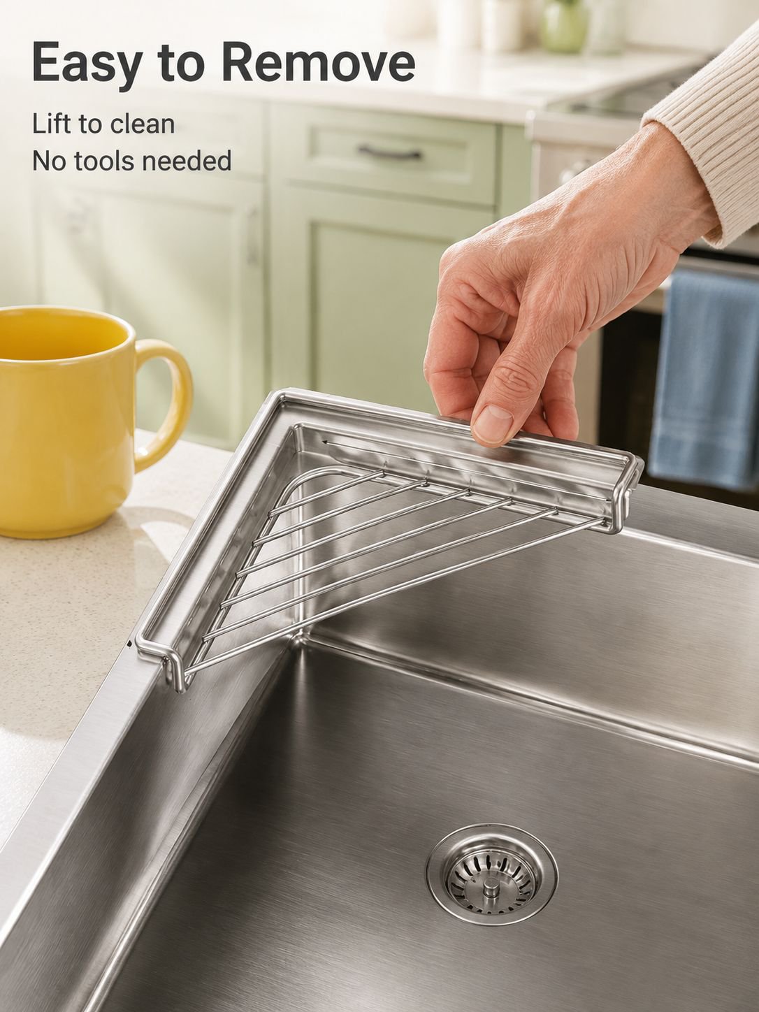 Stainless steel kitchen organizer rack in use