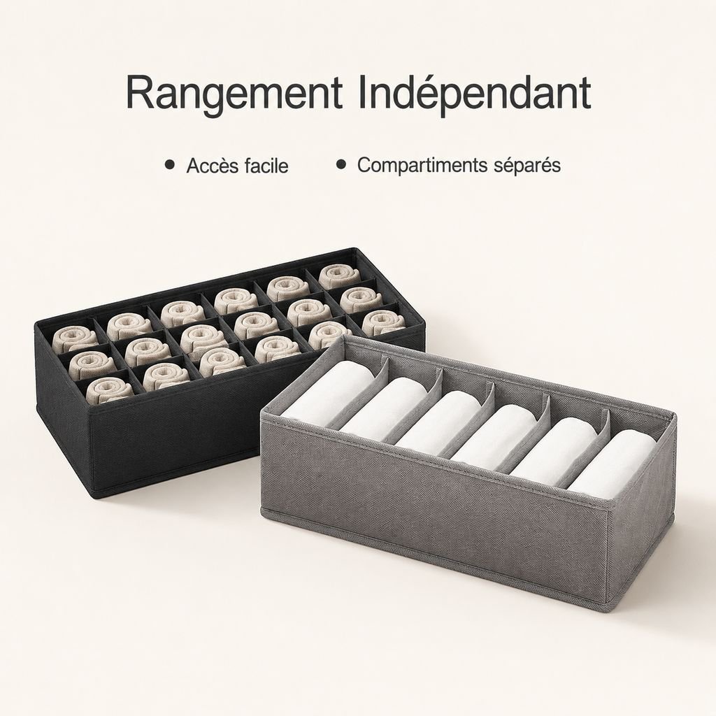 Boîte de rangement pliable et compartimentée pour chaussettes et sous-vêtements