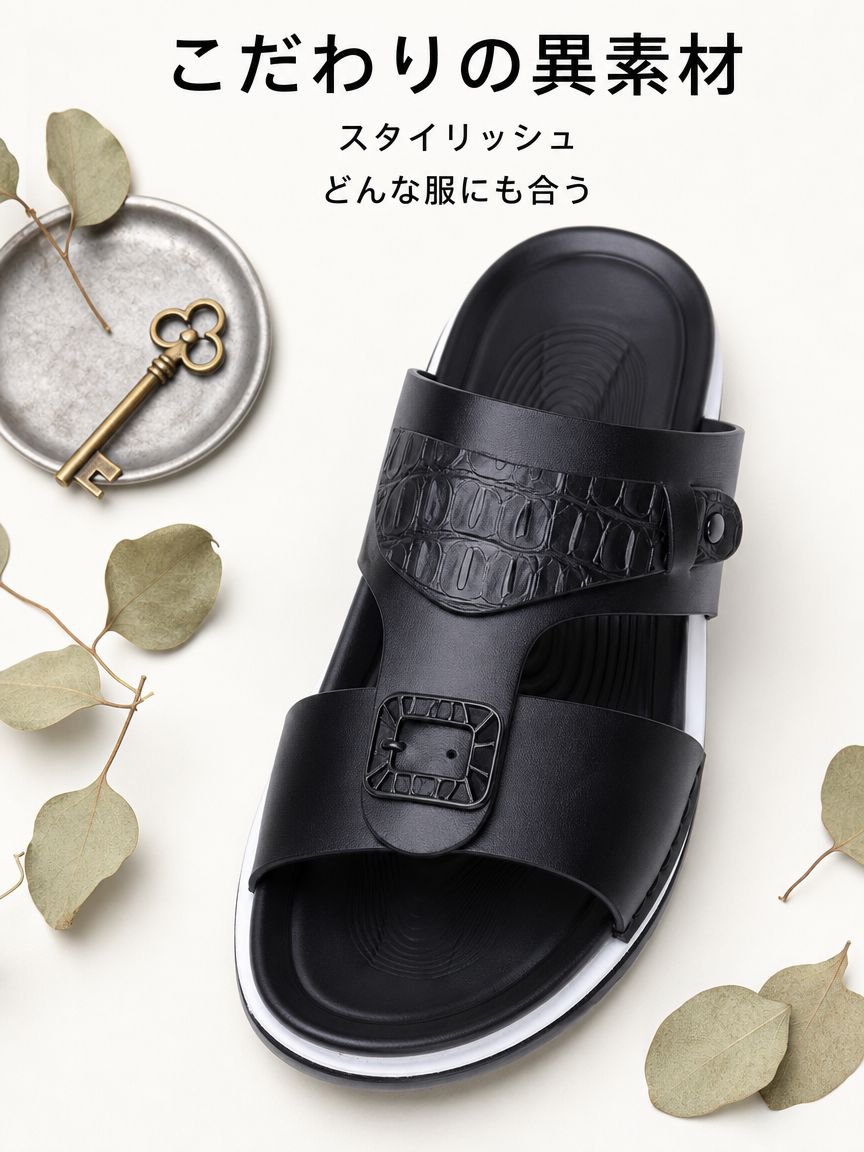 メンズ厚底パッチワークワイドサンダル