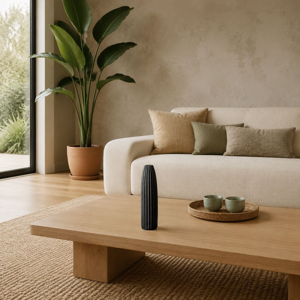 Ceramic vase centerpiece on dining table