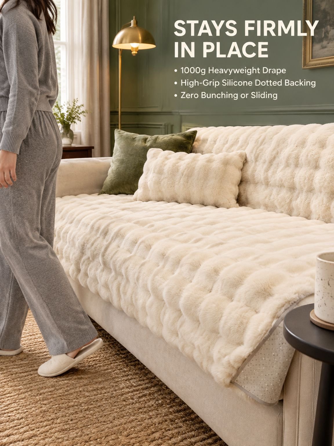 Faux rabbit fur sofa blanket with stylish wavy edge