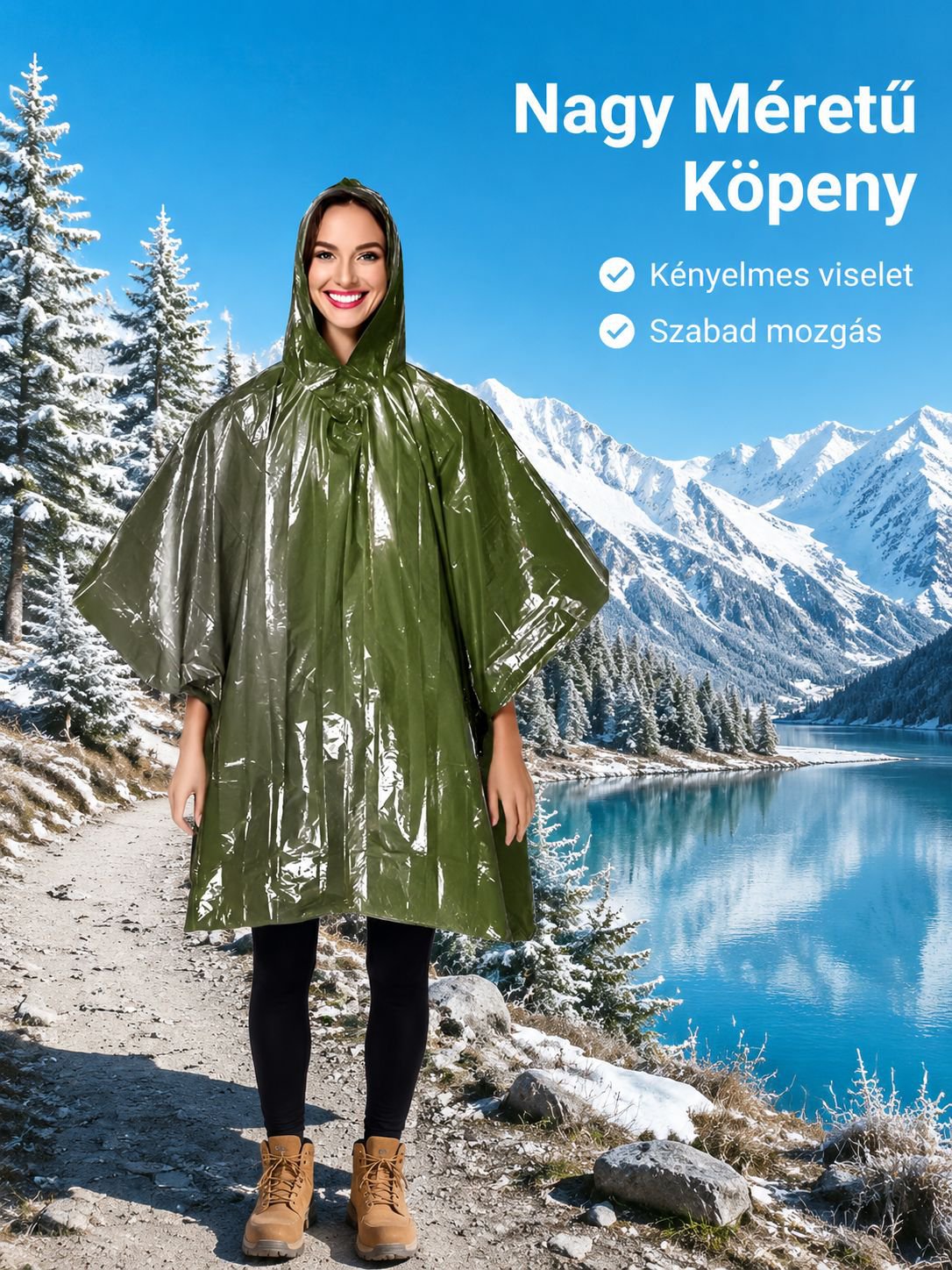 Kemping vészhelyzeti meleg, vízálló, kapucnis köpeny stílusú mentőhordozható esőkabát