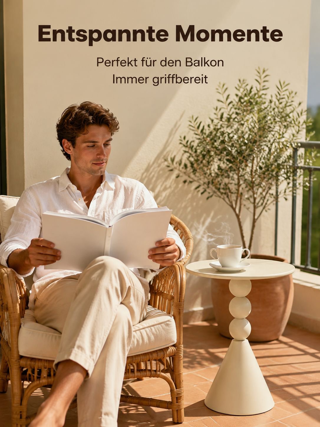 Cremefarbener Beistelltisch als stilvolles Wohnaccessoire