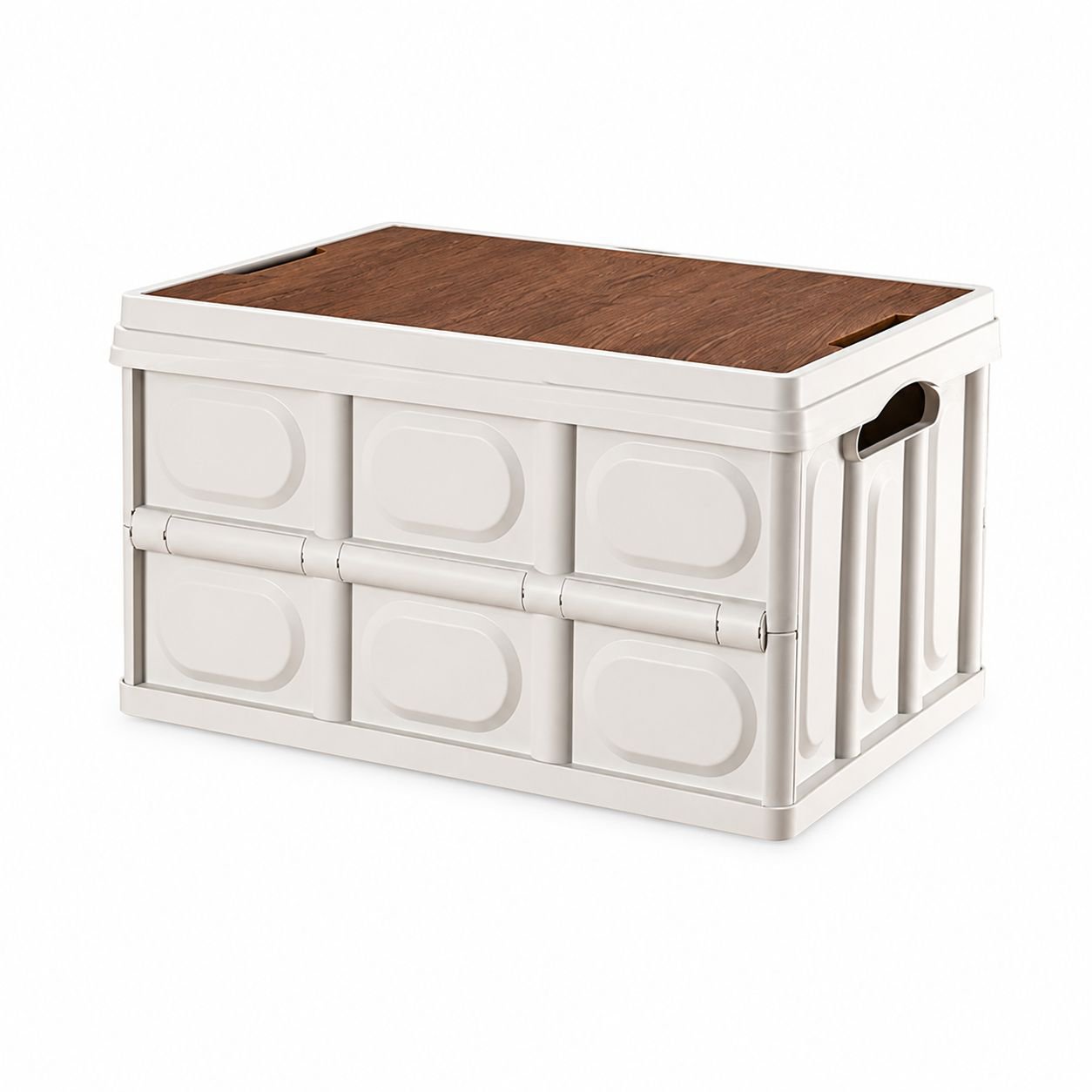 Caja de almacenamiento plegable multifuncional con tapa de madera