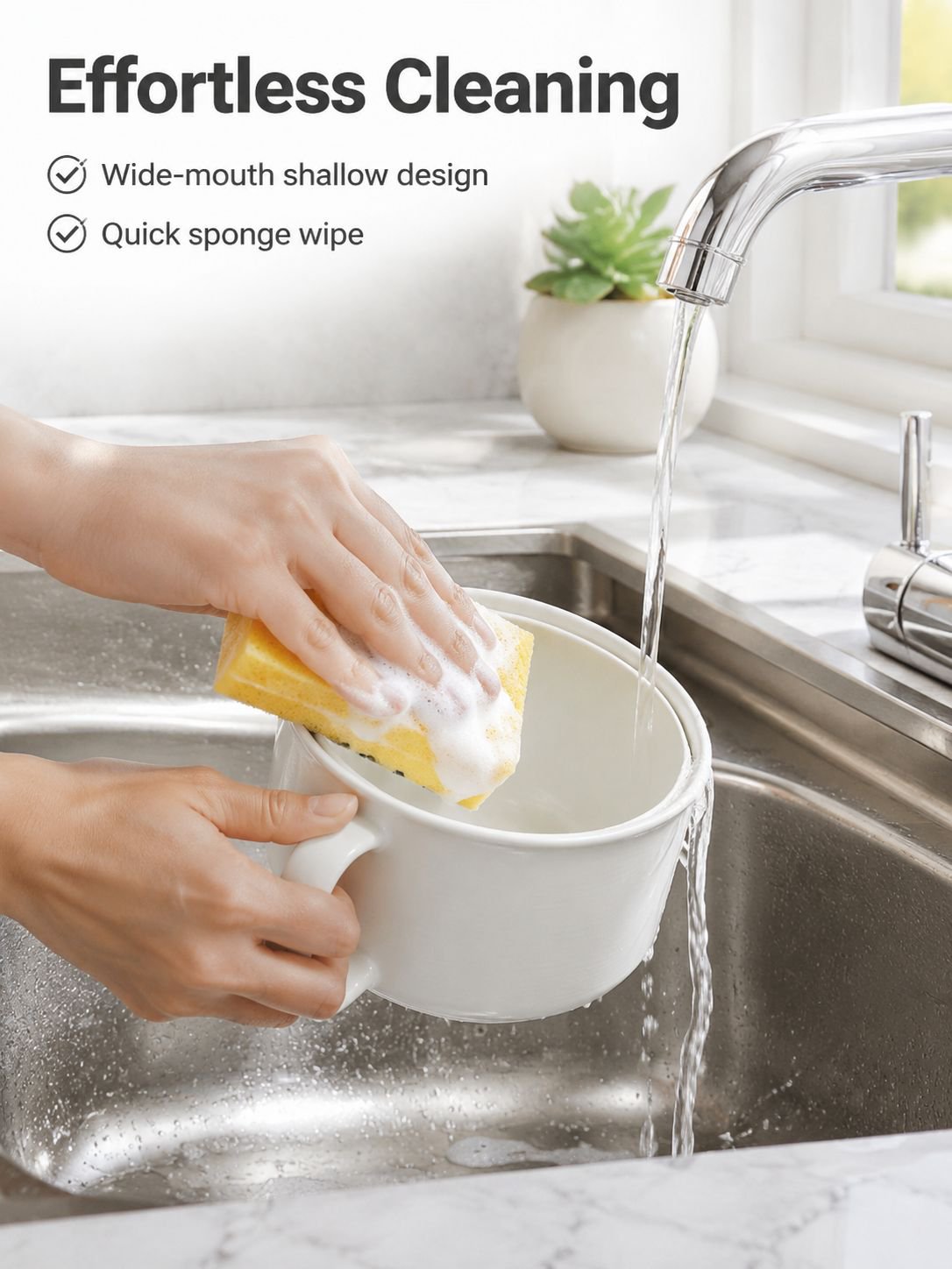 Smooth texture white ceramic steaming bowl