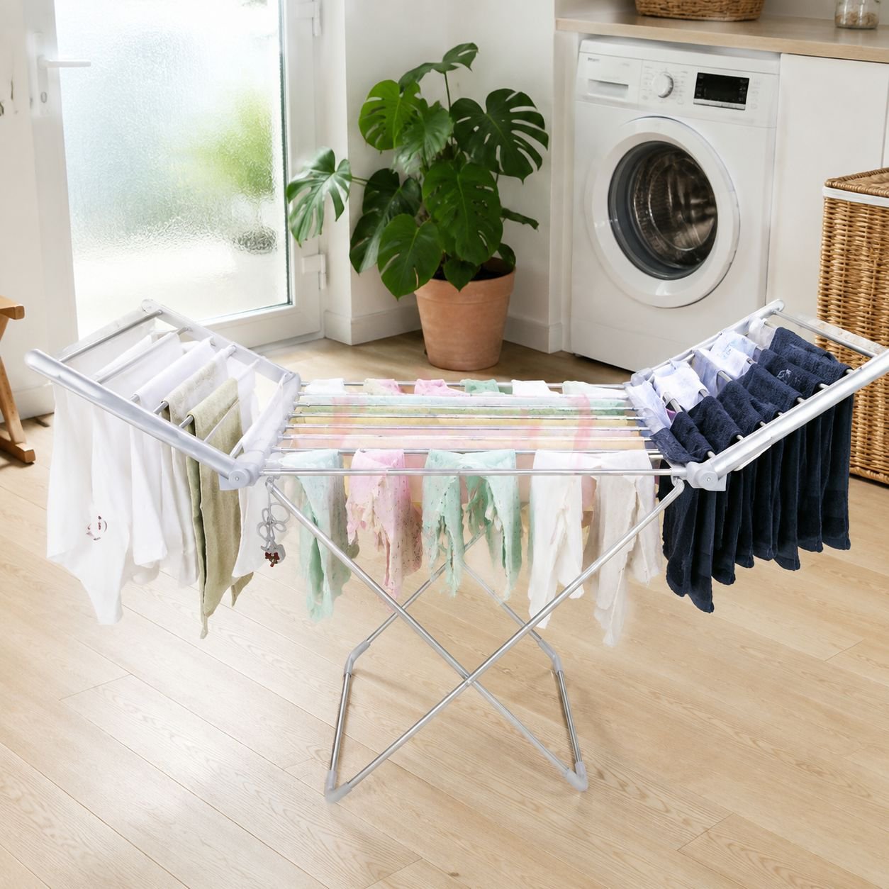 Space Aluminum Floor Folding Electric Heating Thermostatic Clothes Drying Rack Drying Clothes Racks