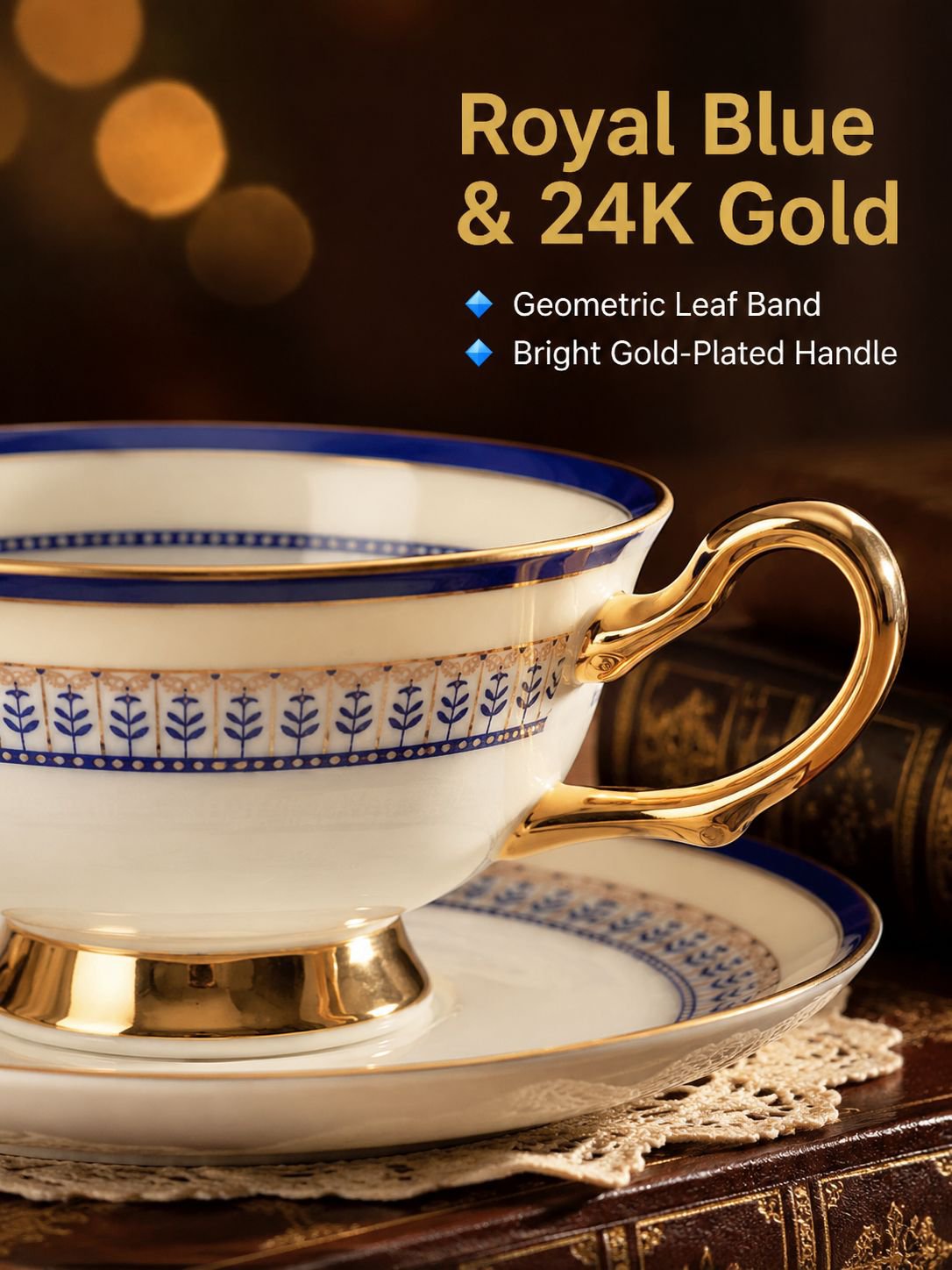 Golden edged bone china tea cup and saucer set