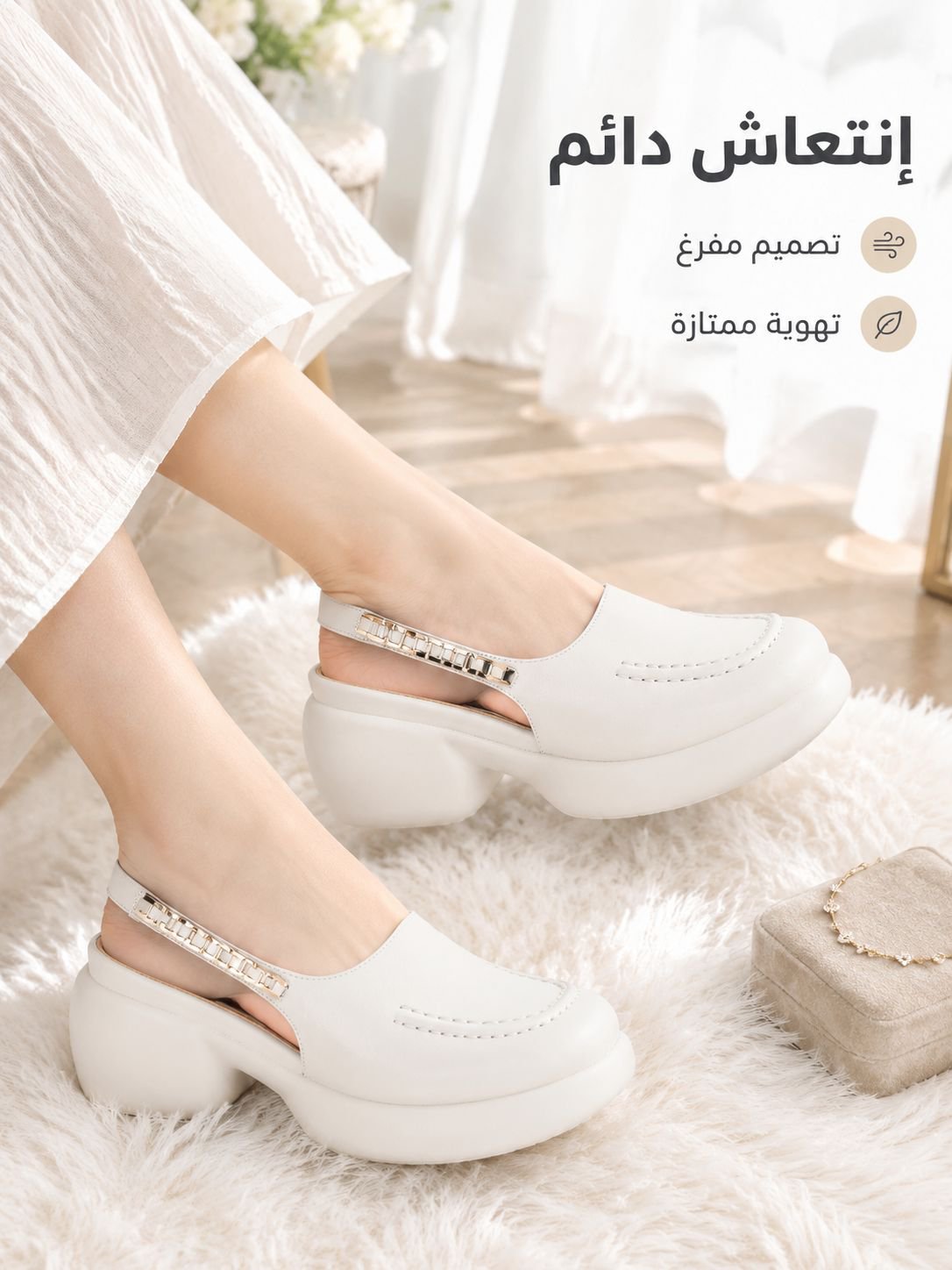 صندل نسائي عصري راق بأجزاء مفرغة ونعل سميك 