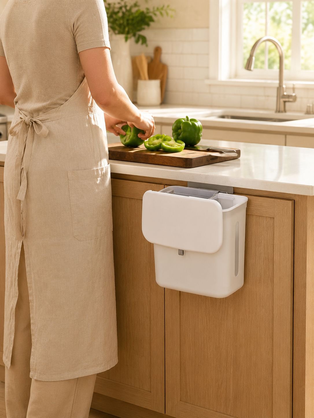 Cubo de basura seco y húmedo colgante para cocina blanco
