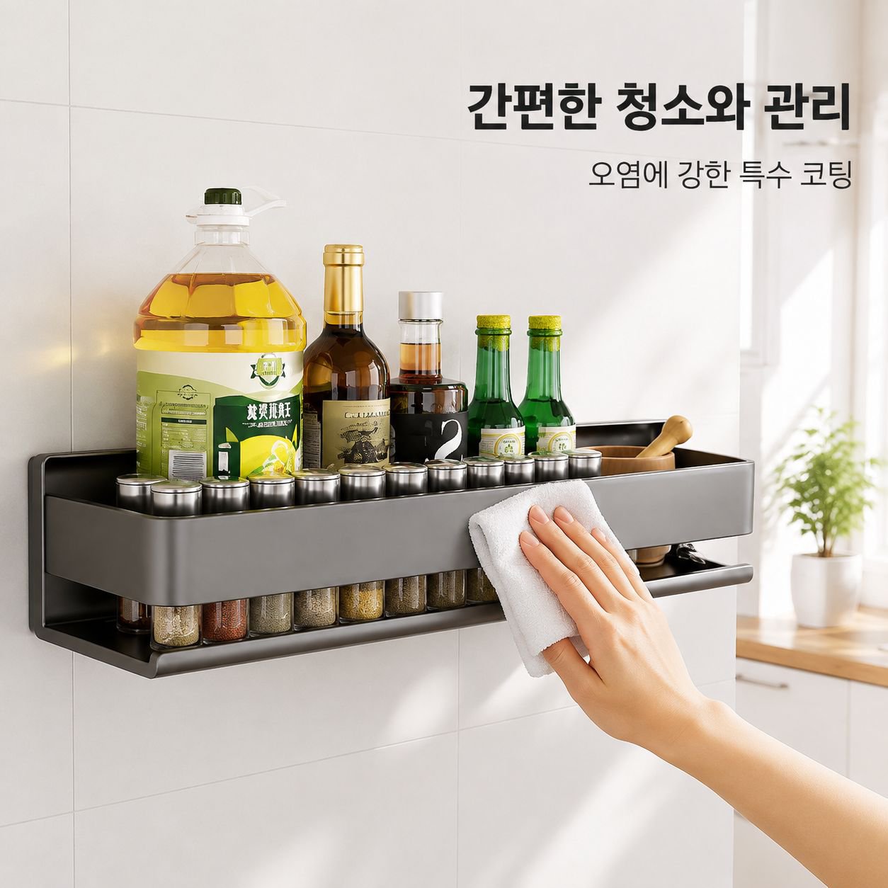 주방 수납 선반 조미료 선반 무타공 벽걸이형 다기능 조미료 수납 걸이 선반