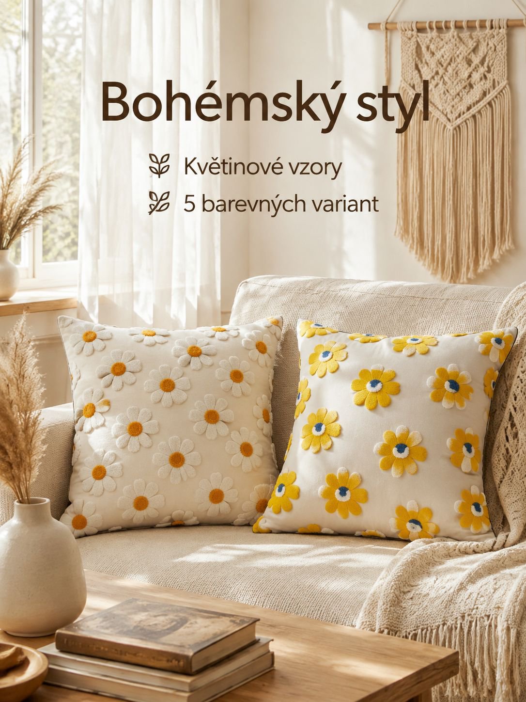 Květinový vyšívaný povlak na polštář