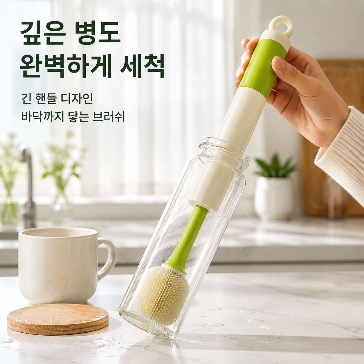 긴 손잡이가 달린 물병 겸 젖병솔이 포함된 다기능 세트