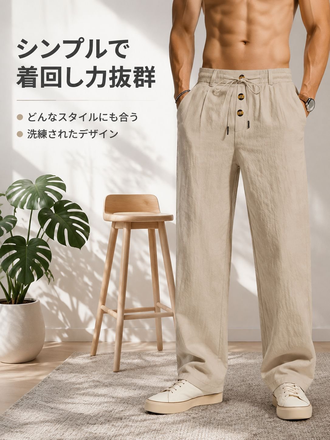 メンズリネンルーズカジュアルパンツ