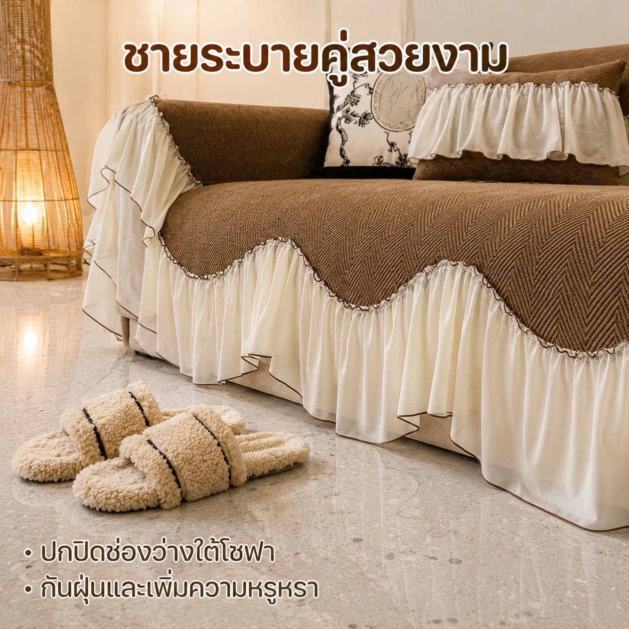 ผ้ารองโซฟาเชนีลสไตล์ฝรั่งเศส เรียบง่าย กันลื่น ใช้ได้ทุกฤดู