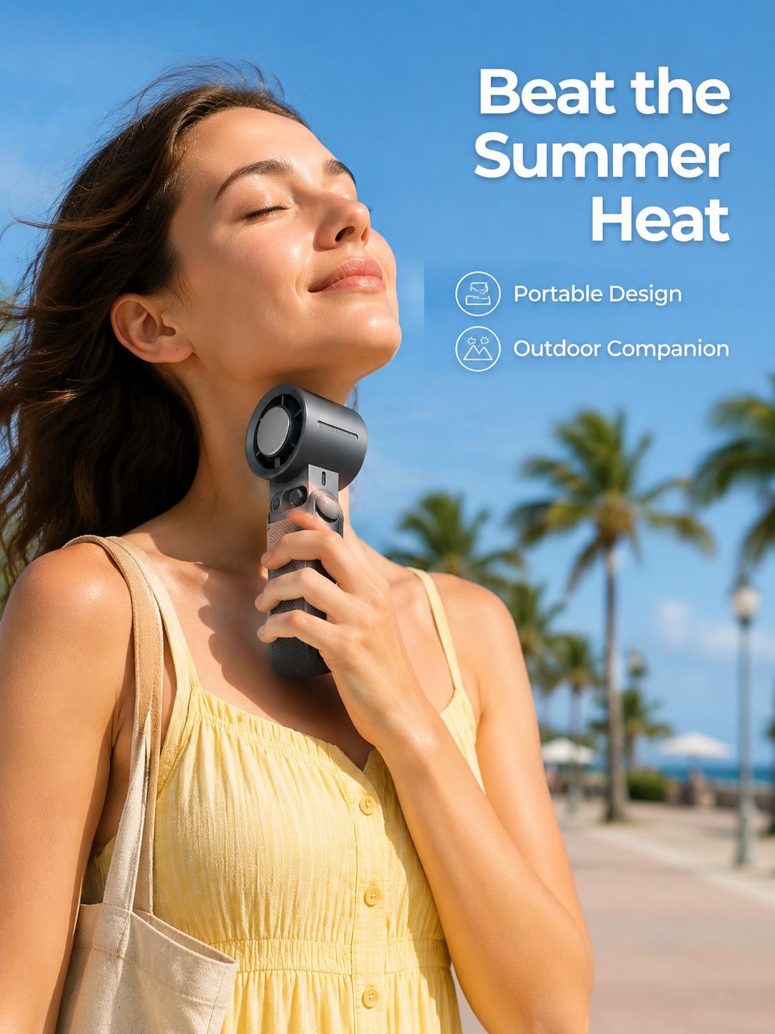 USB Digital Display Handheld Fan with Ice Compress for Office and Outdoor
