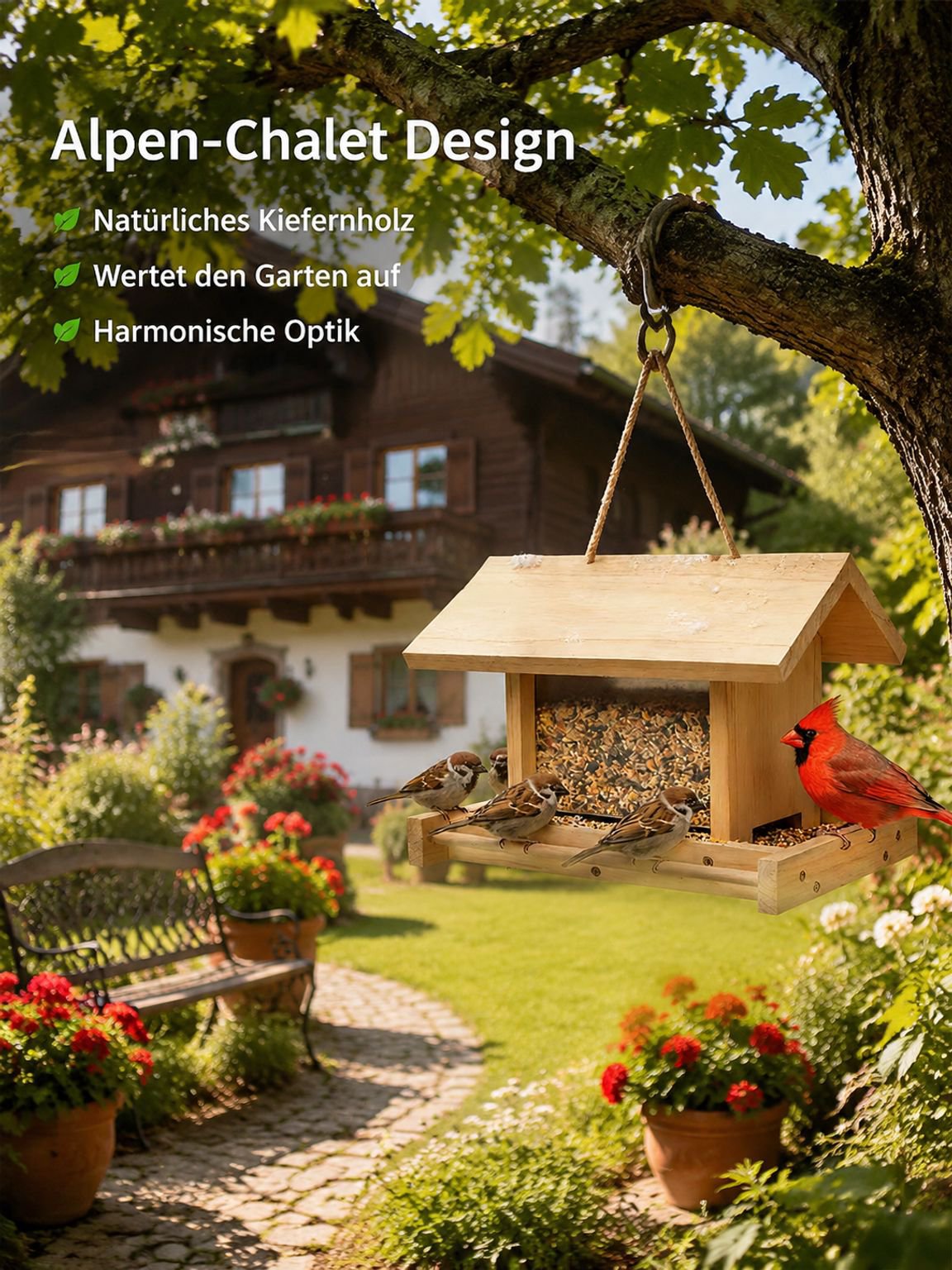 Neues Vogelhäuschen aus Holz, hängender Schmuck aus Kiefernholz, im Villenstil, Kunsthandwerk für de