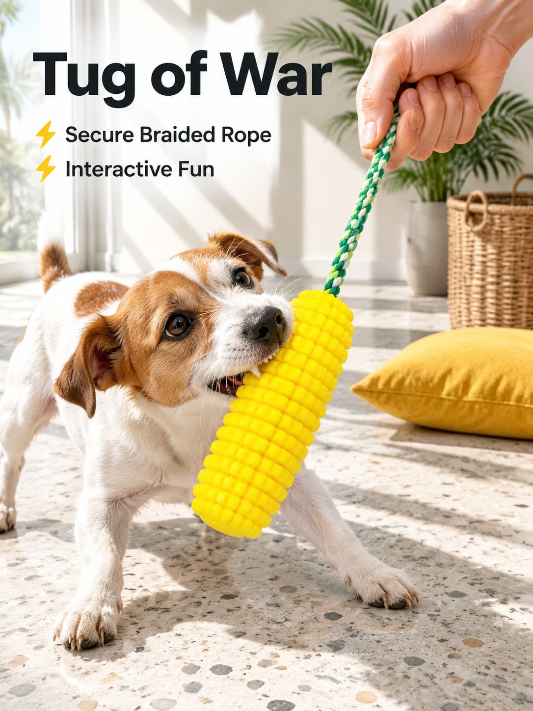 Pet teething and vocalizing corn dog toy