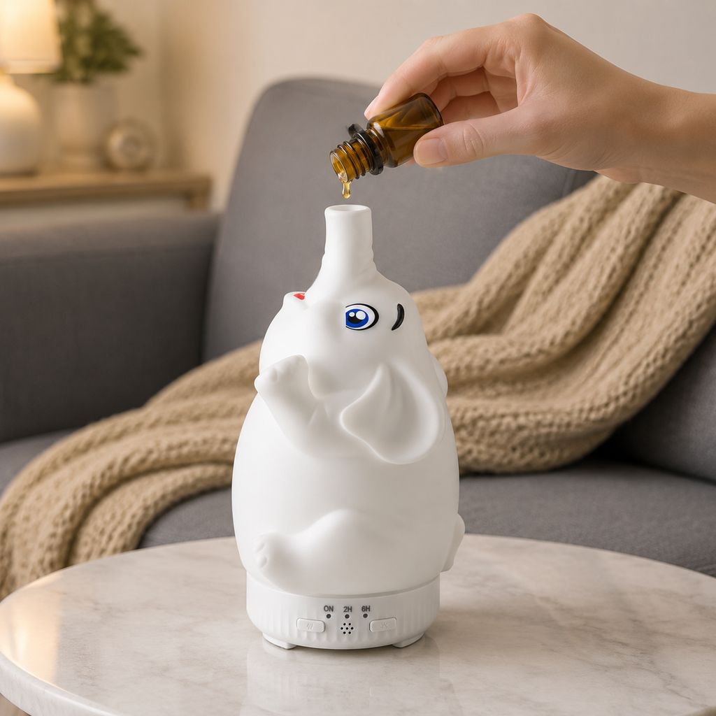 Difusor de Aromas con Siete Colores, Elefante Giratorio, Humidificador Mini Silencioso Estilo Medusa