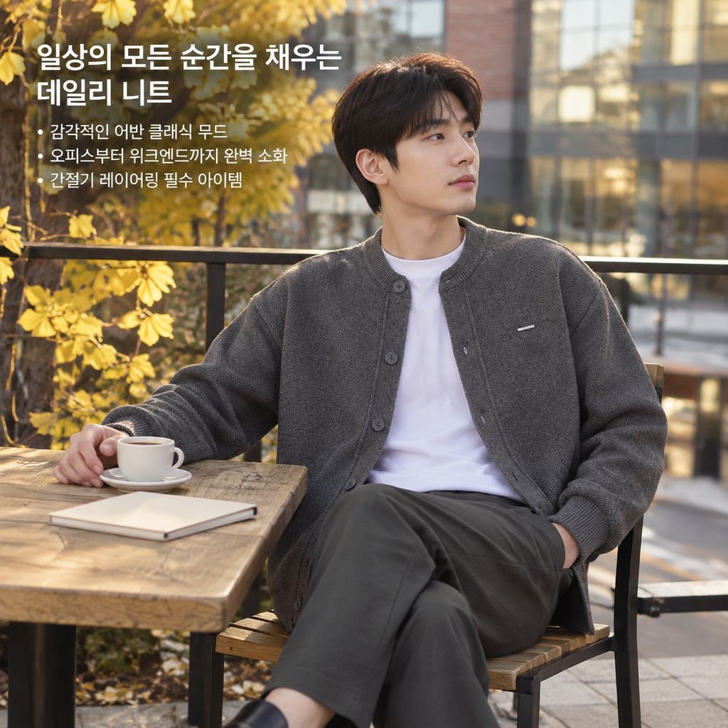 가을 남성 올드머니룩 솔리드 베이스볼넥 니트 가디건 자켓 루즈핏 상의