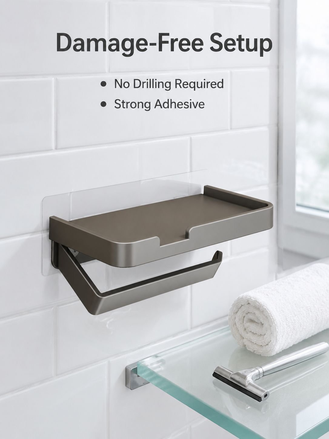 Bathroom tissue box, no-drill bathroom shelf, phone holder, toilet paper holder