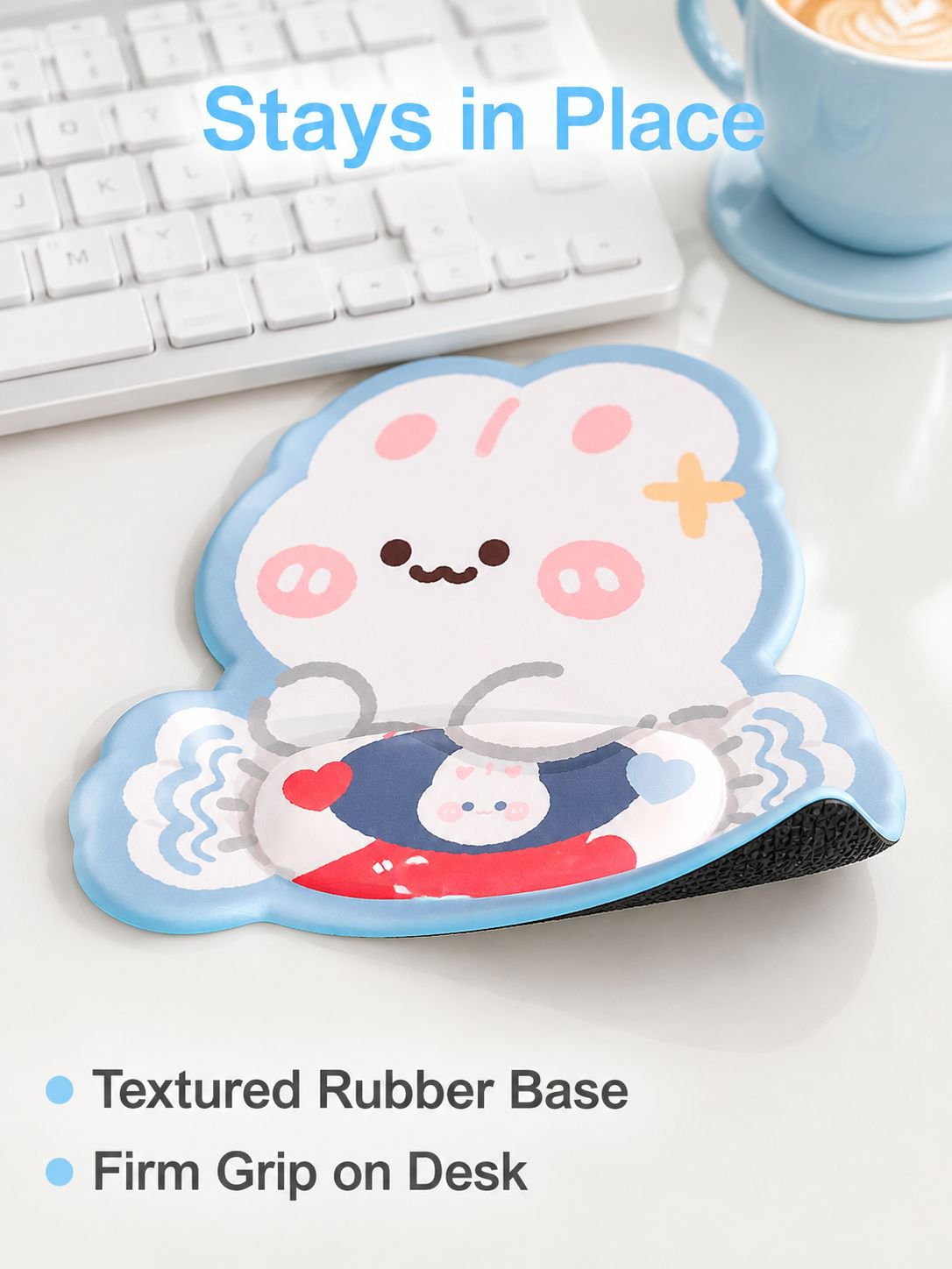 Cute Cartoon Wrist Rest Mouse Pad, Girls' Office Essential, White Rubber Keyboard Wrist Support