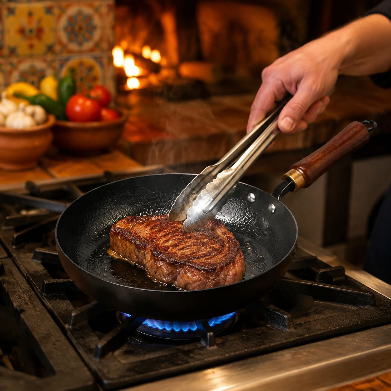 Sartén de hierro sin recubrimiento para bistec