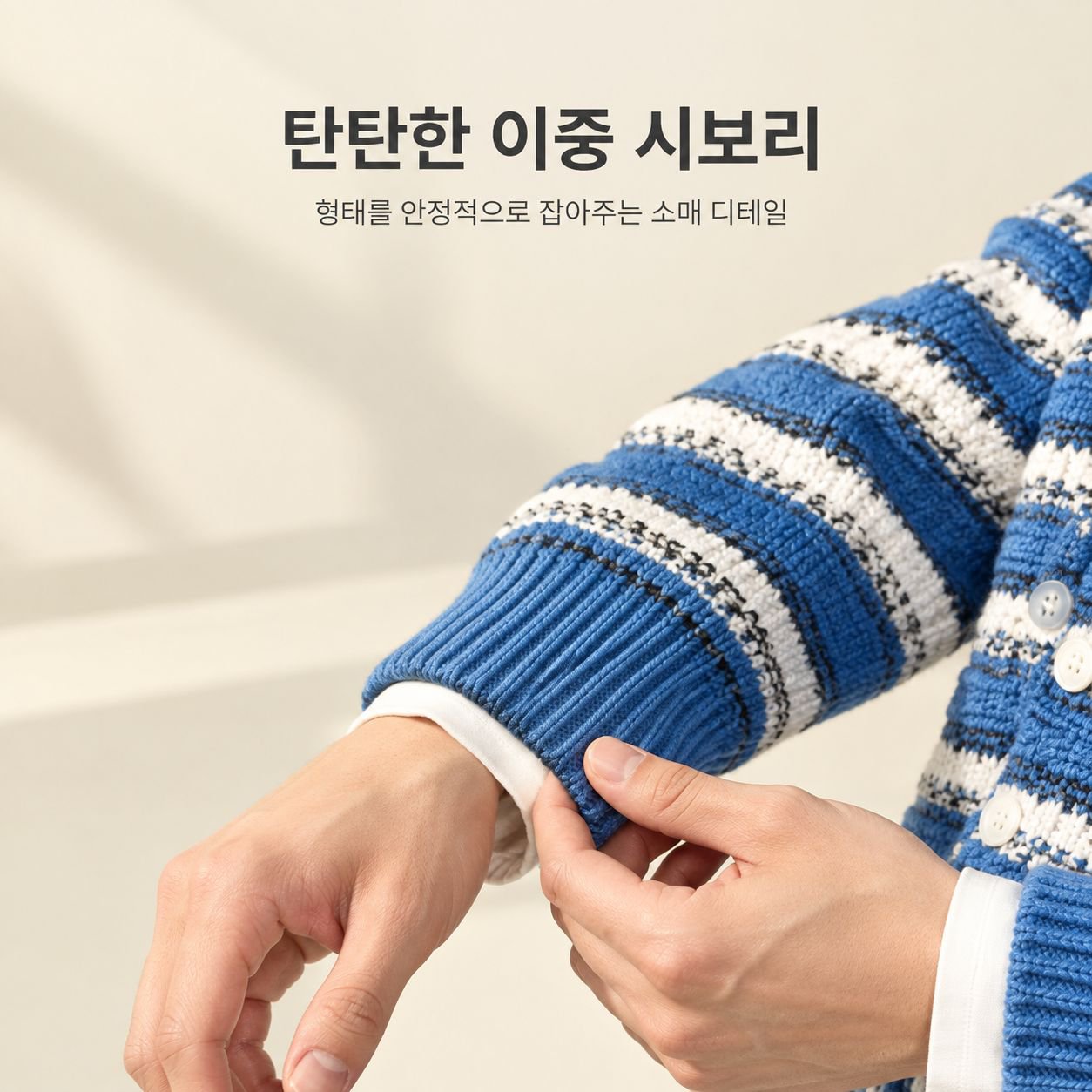 남성용 블루 앤 화이트 줄무늬 카라 니트 가디건 가을 시즌 너플한 멋이 있는 스웨터 상의