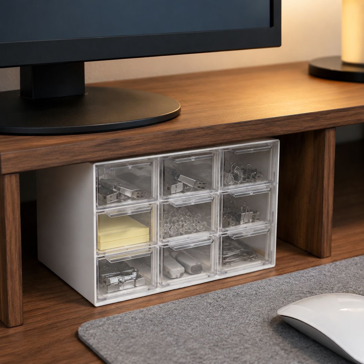 Drawer-style Desktop 9-Grid Transparent Storage Box